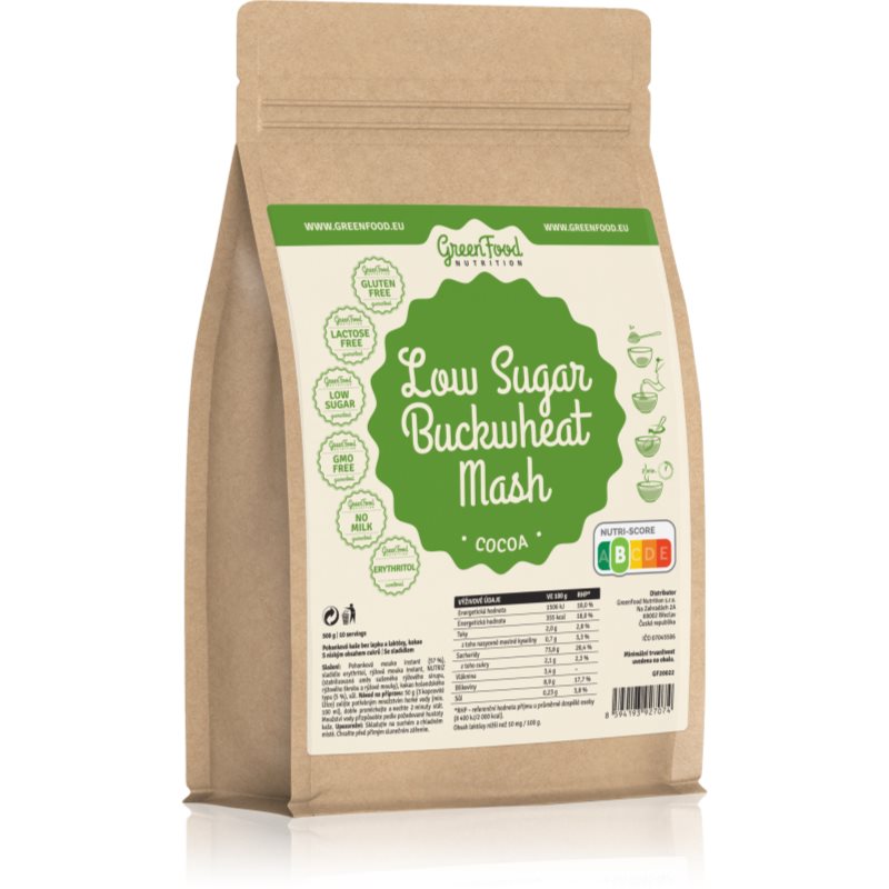 GreenFood Nutrition Low Sugar Buckwheat Mash kasza gryczana o niskiej zawartości węglowodanów smak Cocoa 500 g