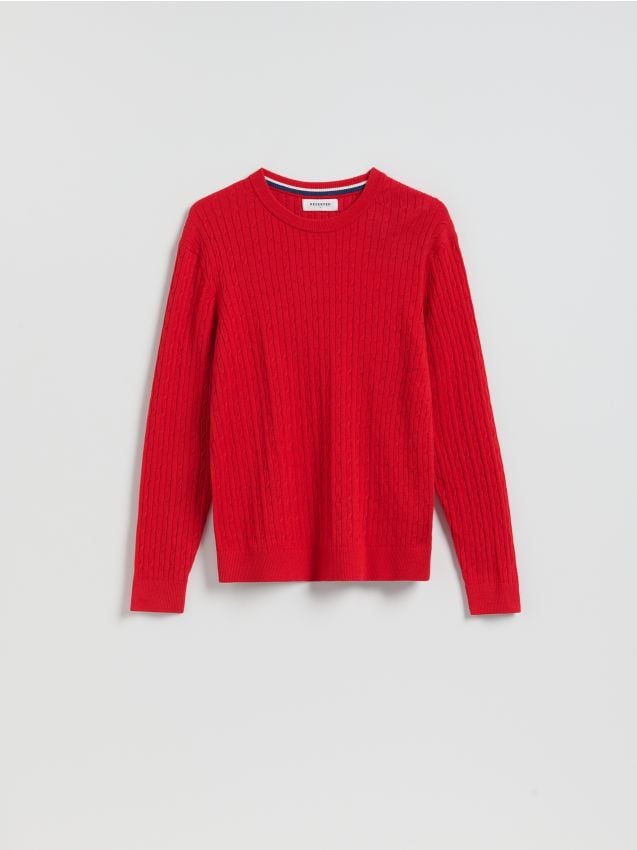 Reserved - Strukturalny sweter z bawełną - czerwony