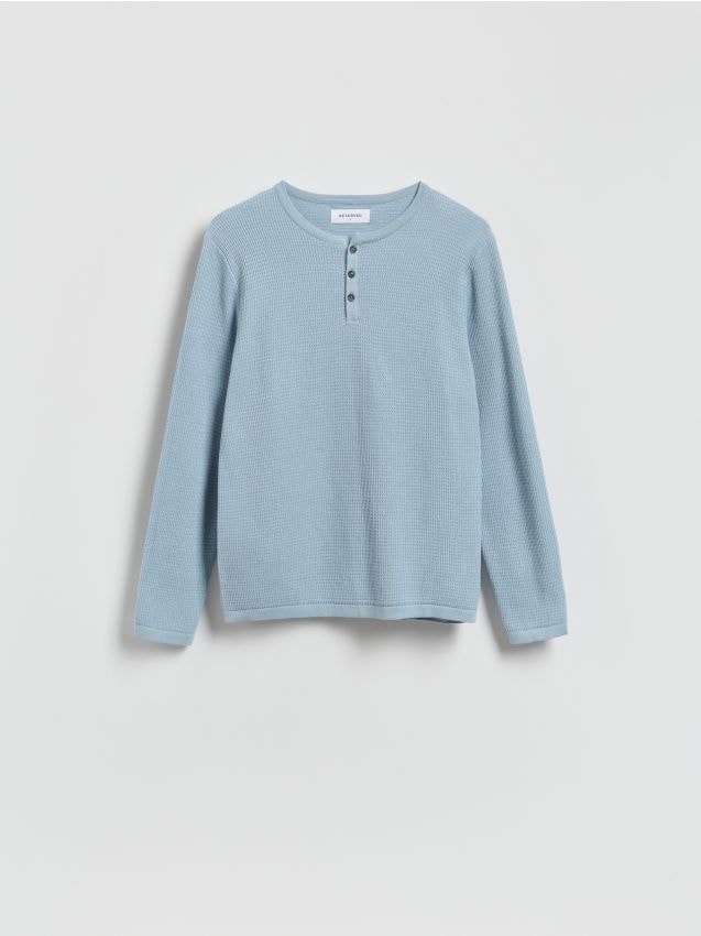 Reserved - Strukturalny sweter z bawełny - jasnoniebieski