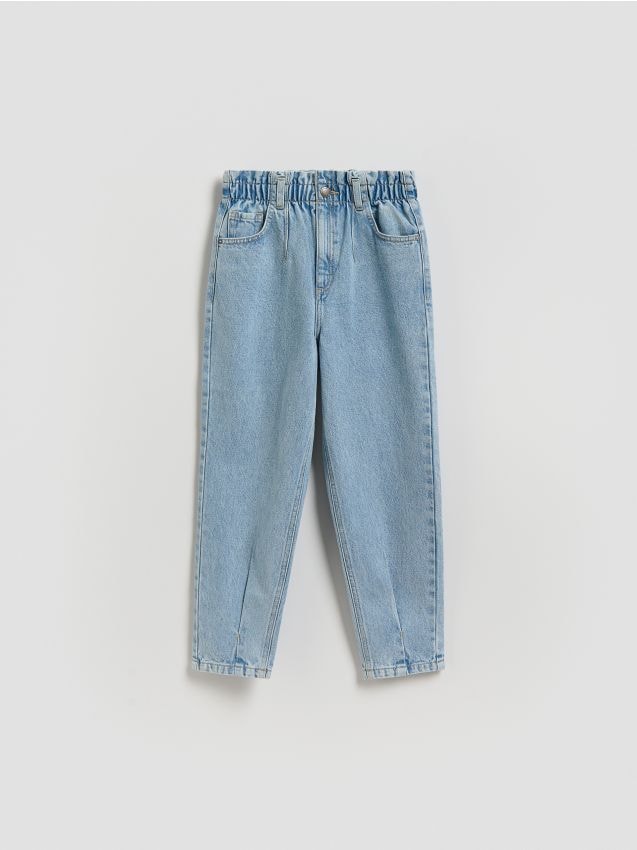 Reserved - Jeansy paperbag - niebieski