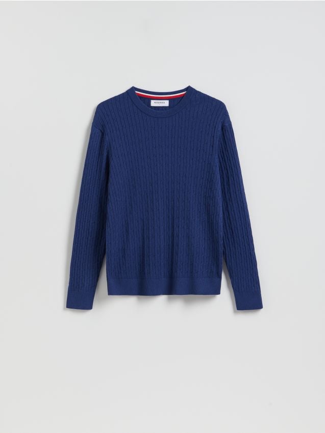 Reserved - Strukturalny sweter z bawełną - niebieski