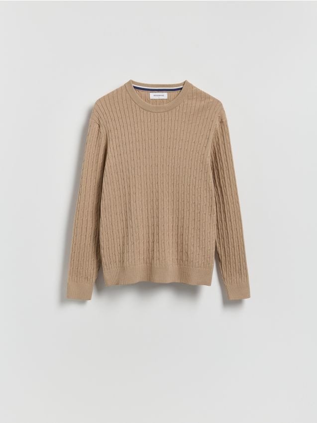 Reserved - Strukturalny sweter z bawełną - beżowy