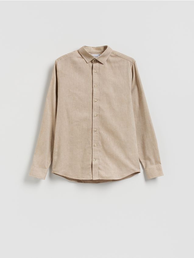 Reserved - Koszula slim z bawełny egipskiej - beżowy