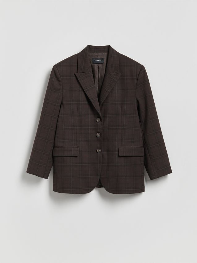 Reserved - Jednorzędowa marynarka w kratę - ciemnobrązowy