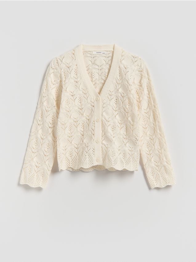 Reserved - Ażurowy kardigan - złamana biel