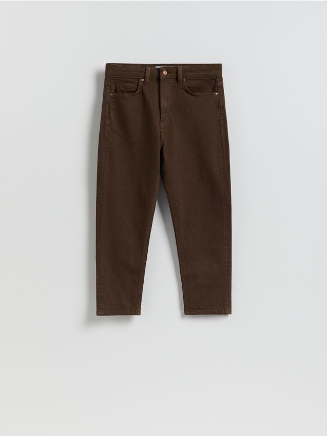 Reserved - Jeansy mom fit z krótszą nogawką - dark grey jeans