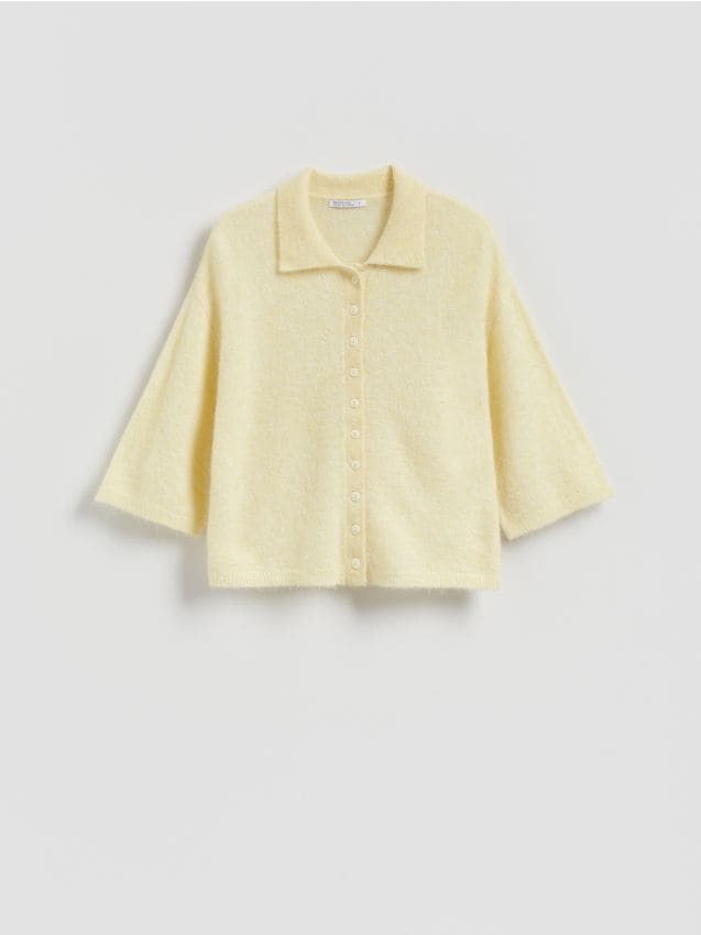 Reserved - Kardigan z dodatkiem wełny z alpaki - jasnożółty