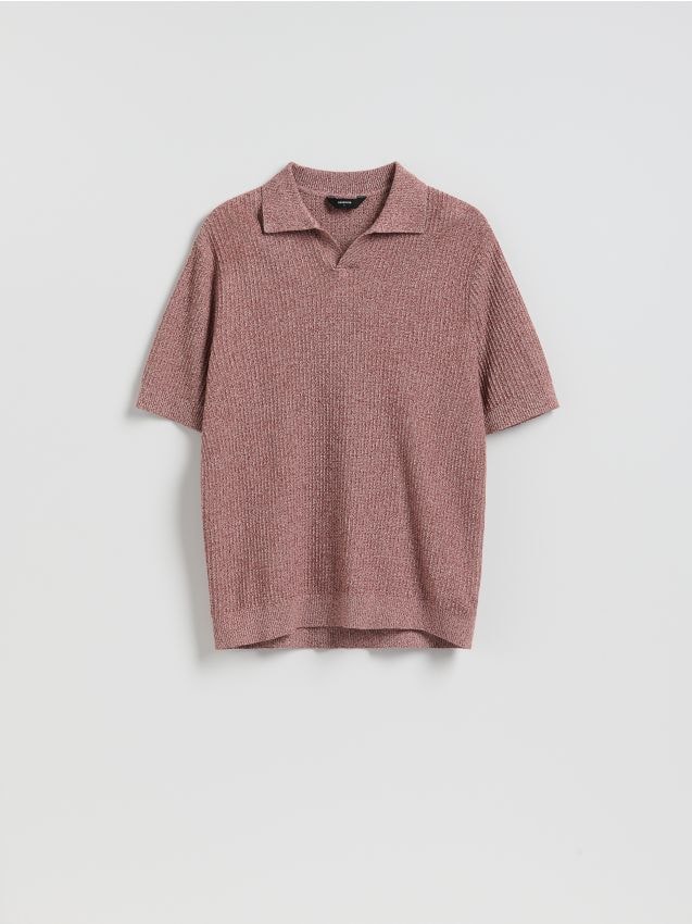 Reserved - Strukturalny sweter polo - czerwony