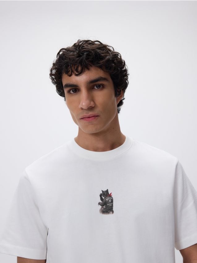 Reserved - T-shirt comfort z nadrukiem - biały