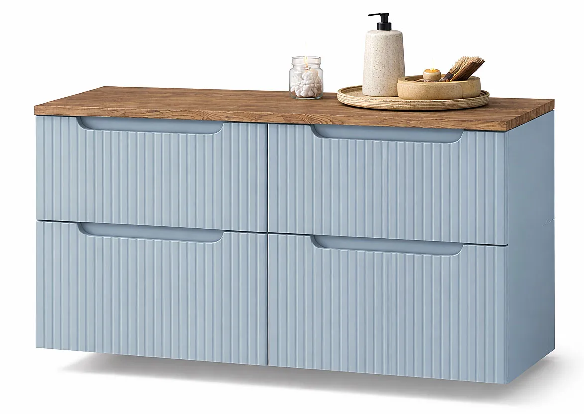 Niebieska długa szafka łazienkowa z szufladami C7-T65