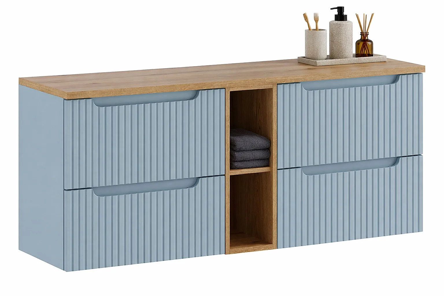 Niebieska szafka łązienkowa pod umywalkę 140 cm A3-F14