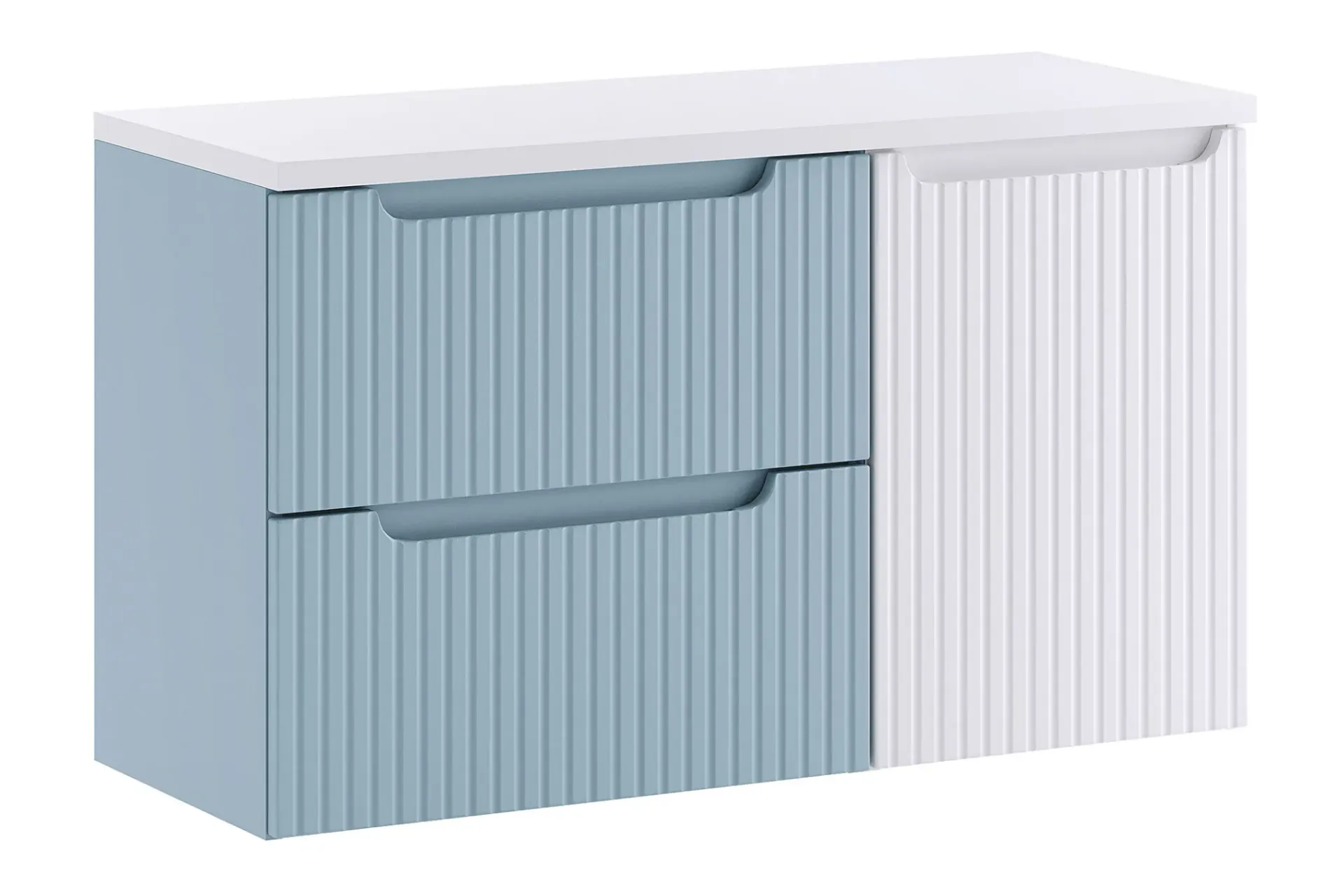 Niebiesko-biała szafka łazienkowa z koszem na pranie D9-Z61