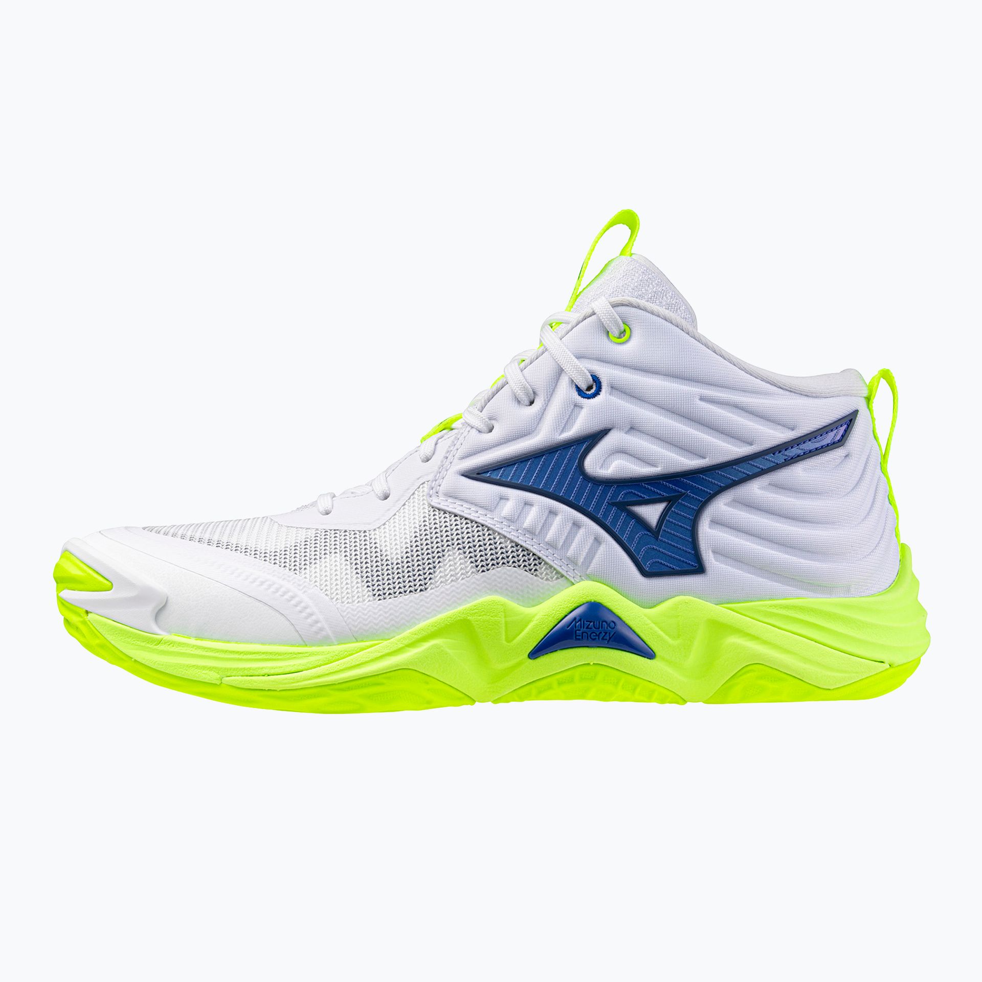 Buty do siatkówki Mizuno Wave Momentum Elite Mid white/lightning yellow/dazzling blue WYSYŁKA W 24H 30 DNI NA ZWROT