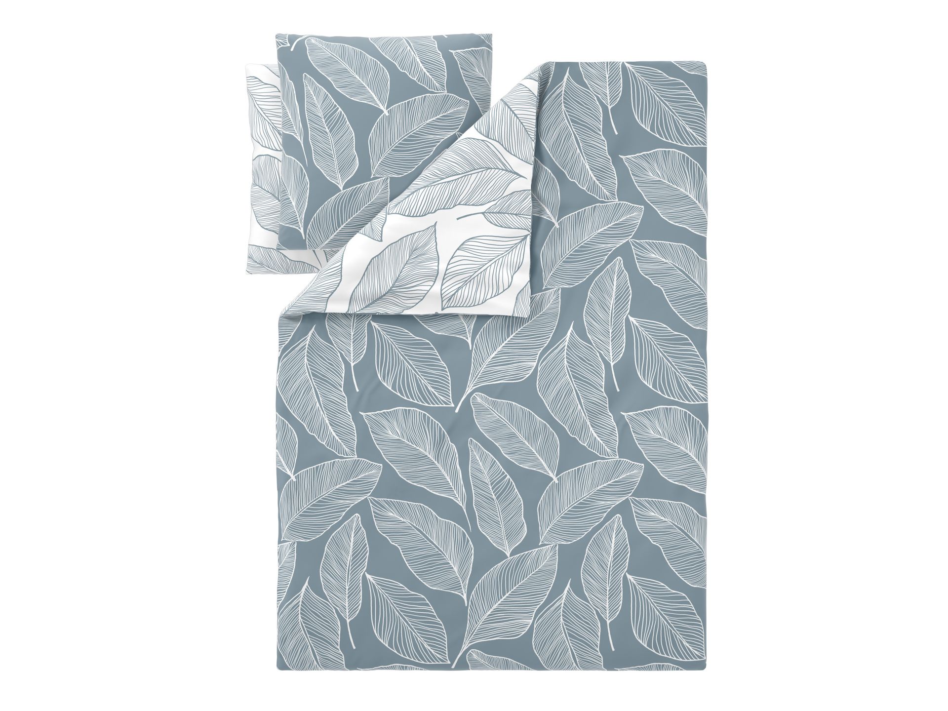 LIVARNO® Pościel z mikrowłókna satynowego, 220 x 200 cm (Liście/niebieski)