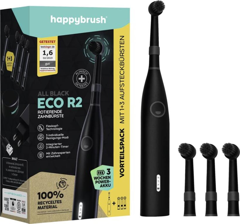 happybrush ECO R2 Allblack Dorosły Wibrująca szczoteczka do zębów Czarny