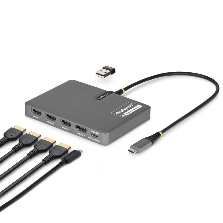 StarTech QUAD-USB-HDMI-ADAPT stacja dokująca Przewodowa USB 3.2 Gen 1 (3.1 Gen 1) Type-C Szary