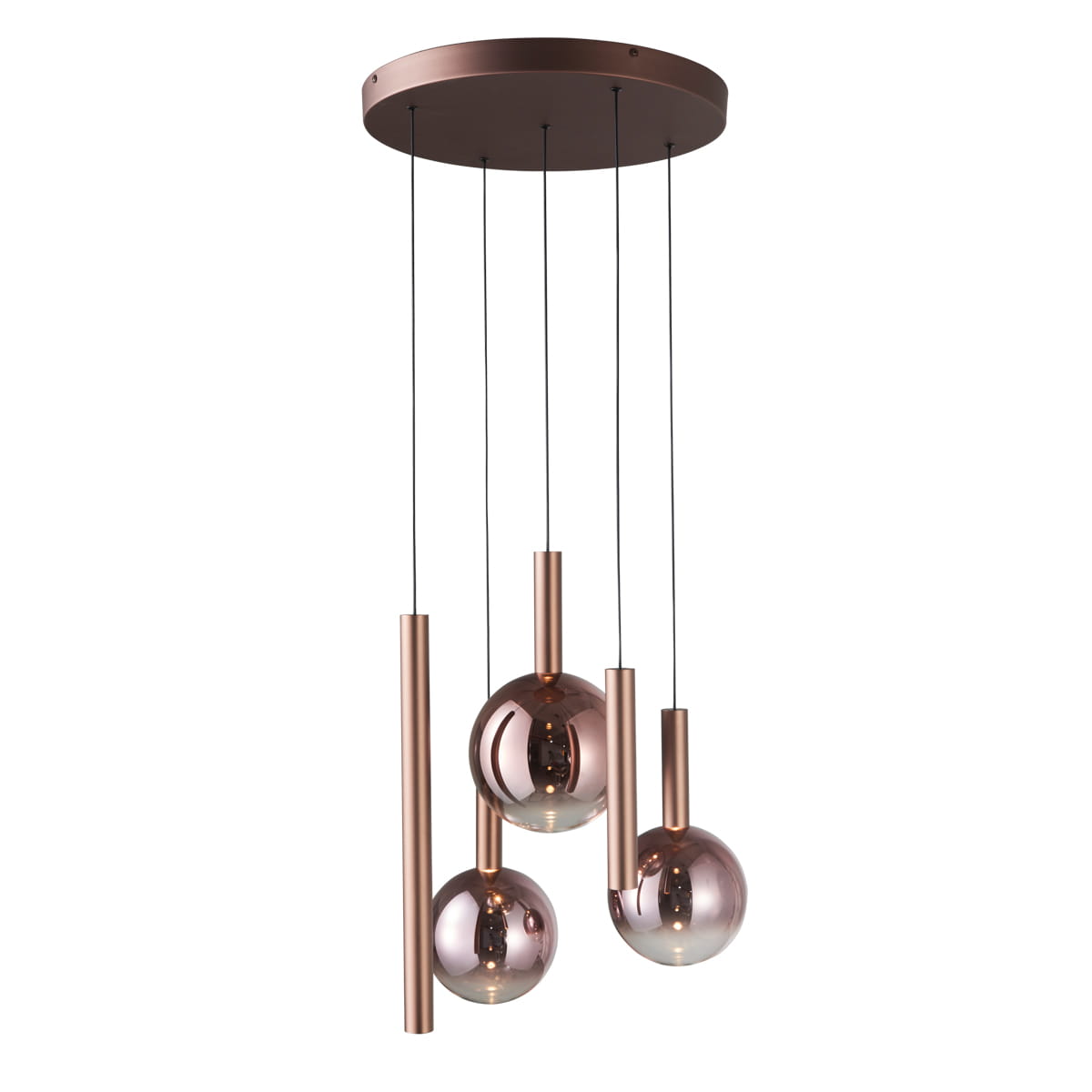 CAMINO lampa wisząca miedziana klosze cieniowane i rurki LED 30W 3000K PND-24038-5A-COPP