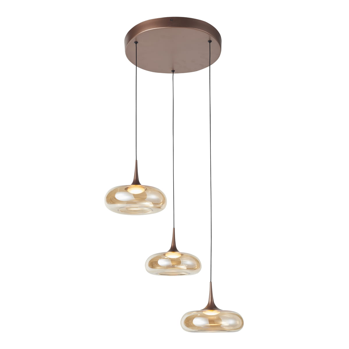 TENELE lampa wisząca miedziana klosze bursztynowe LED 21W DIM 3000K PND-24028-3A-COPP