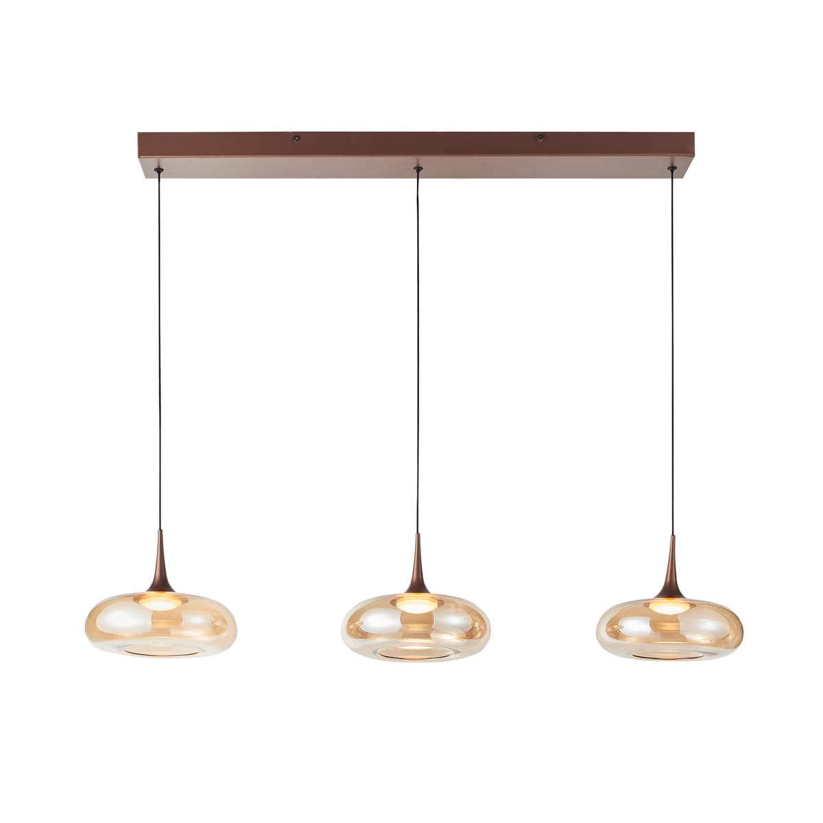 TENELE lampa wisząca miedziana klosze bursztynowe na listwie LED 21W DIM 3000K PND-24028-3B-COPP