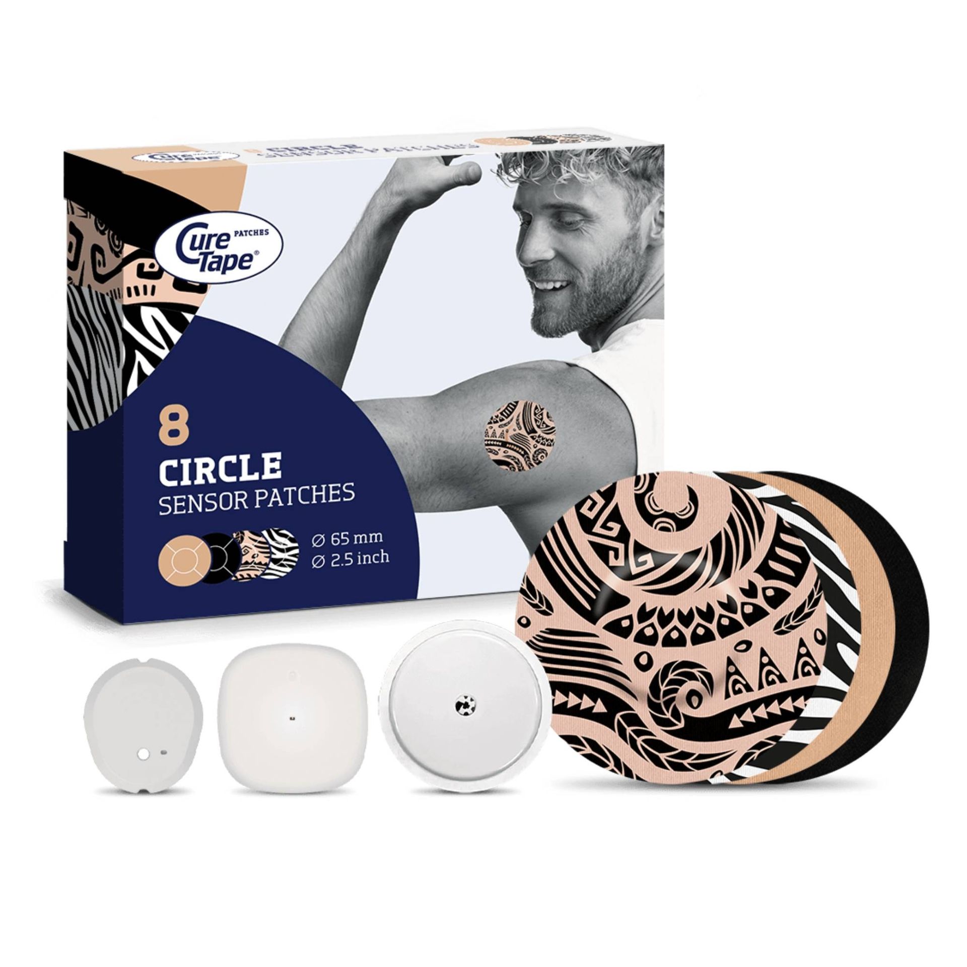 Okrągłe plastry ochronne na sensor CGM do monitorowania glikemii CureTape Sensor Patches Circle MIX, 8 szt.