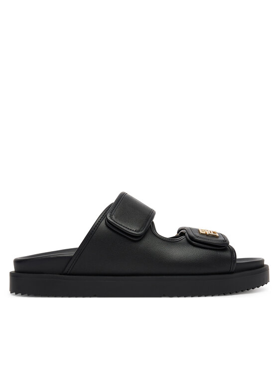 Tommy Hilfiger Klapki Double Strap Leather Sandal FW0FW09121 Czarny