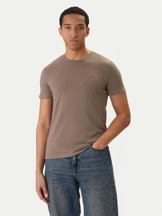 Tommy Jeans T-Shirt DM0DM20363 Beżowy Slim Fit