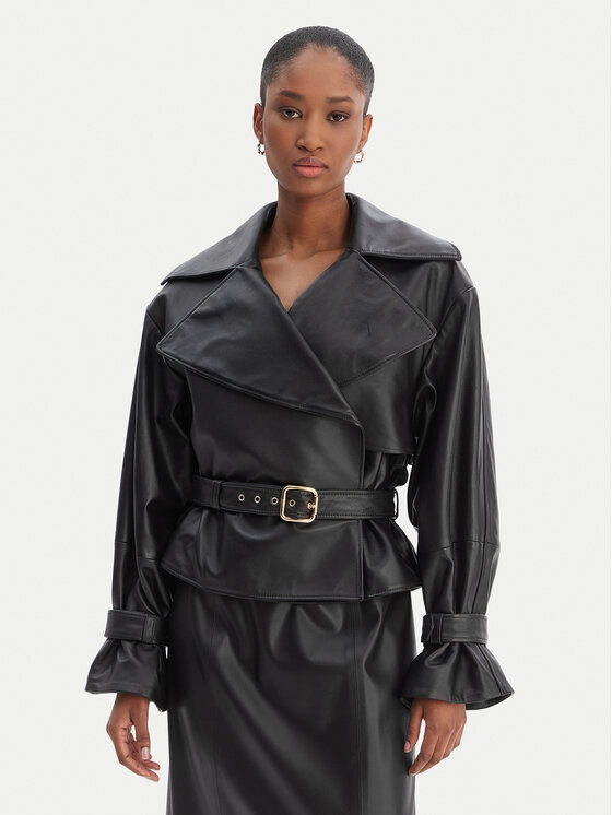 HUGO Kurtka skórzana Lanitte 50560068 Czarny Relaxed Fit