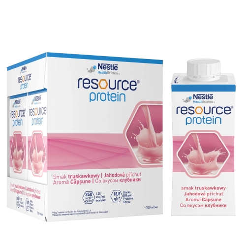 Nestle Resource Protein smak truskawkowy – dietetyczny środek spożywczy w płynie (4 x 200 ml)