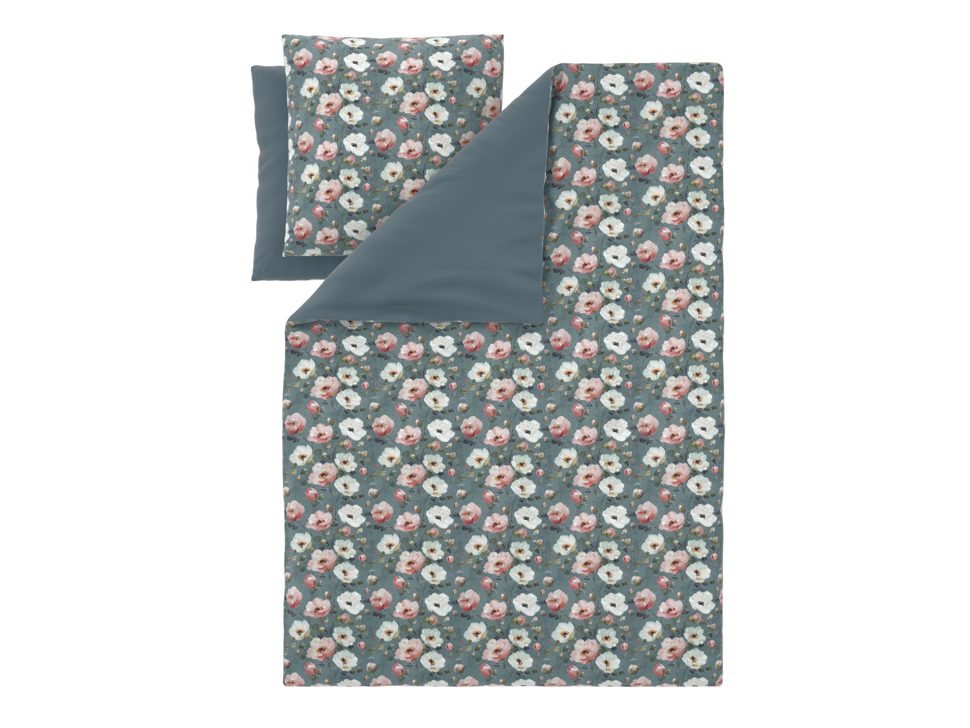 LIVARNO® Pościel satynowa z bawełny, 160 x 200 cm (Kwiaty/zielony)