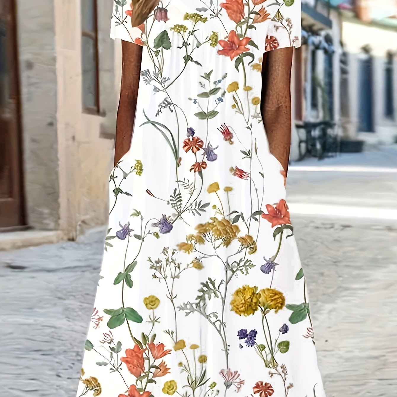 TEMU stylowa sukienka w kwiatowy wzór dla mam, idealna na wyjścia i niezobowiązujące wakacje na późną i jesień