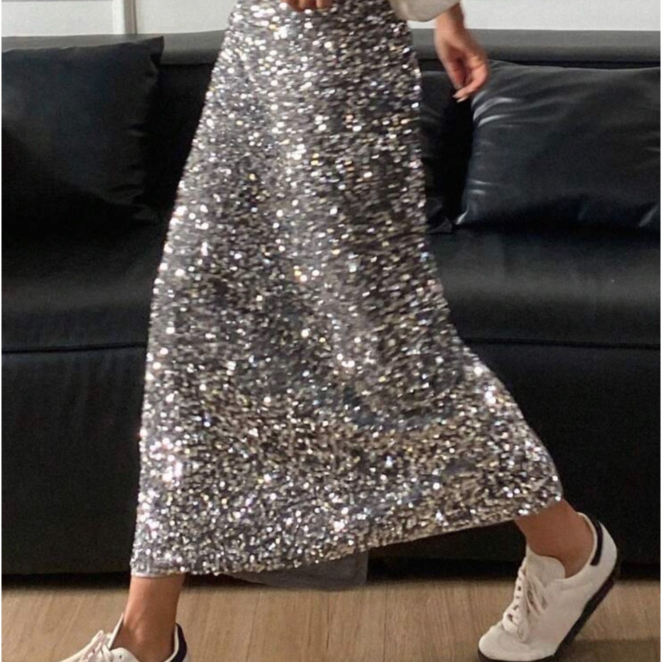 TEMU Elegancka A-line spódnica z aksamitu z cekinami i rozcięciem z tyłu Szykowna i , idealna na co dzień, dojazdy do pracy i imprezy, jednolity ,