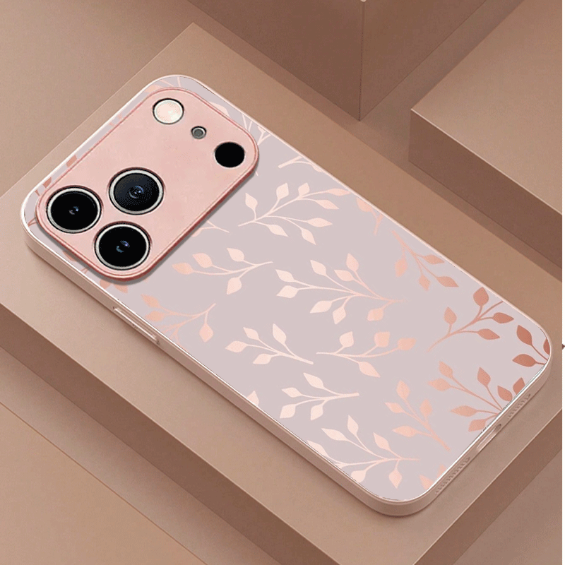 TEMU Etui na telefon - Etui na telefon wykonane z hartowanego szkła z gradientowym wzorem w kolorze jasnoróżowych liści, przeznaczone dla iPhone 17