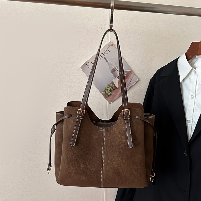 TEMU Jesień/ Zamszowa Torba na Jedno Ramię, Wysokiej Klasy Vintage Torebka, Modna Torba na Ramię o Dużej Pojemności do Codziennego Użytku, Bez