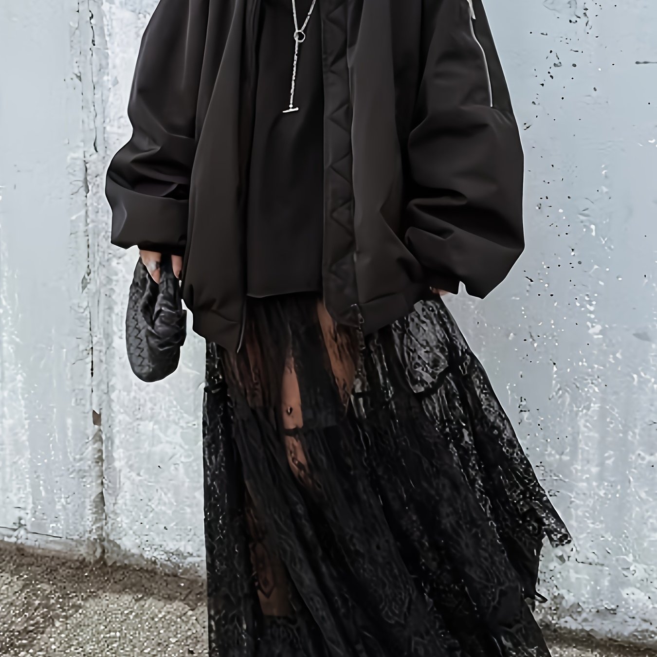 TEMU Czarna, seksowna, cienka, przezroczysta, codzienna, ażurowa, koronkowa spódnica z wysokim stanem w luźnym kształcie litery A Jednolity ,