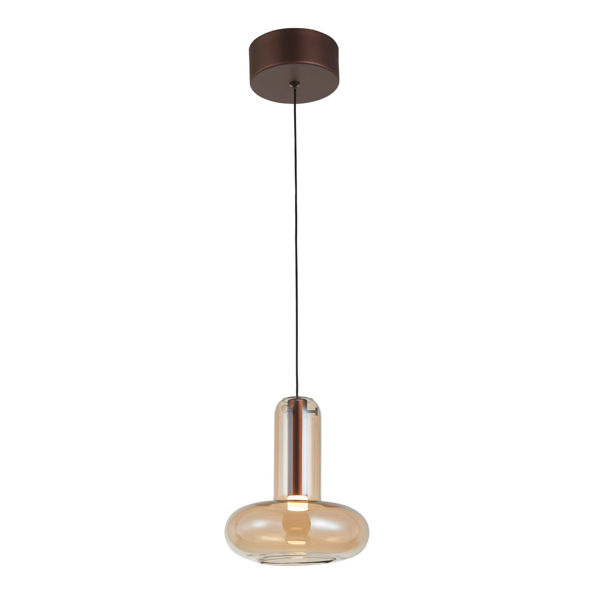 CAROTE lampa wisząca miedziana klosz bursztynowy szklany LED 5W 3000K PND-24011-1-COPP