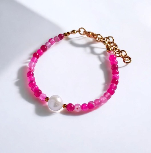 Bransoletka : fuchsia & pearl collection : agat i perła