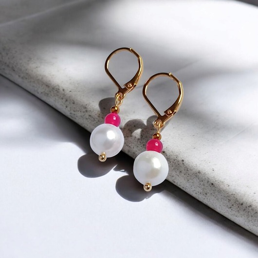 Kolczyki FUCHSIA & PEARL collection: perła i agat : krótkie