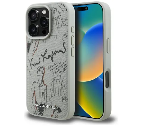 Karl Lagerfeld Grained Pattern & Logo MagSafe do iPhone 16 Pro Szary