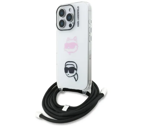 Karl Lagerfeld IML Crossbody Karl&Choupette Head do iPhone 16 Pro Max Biały