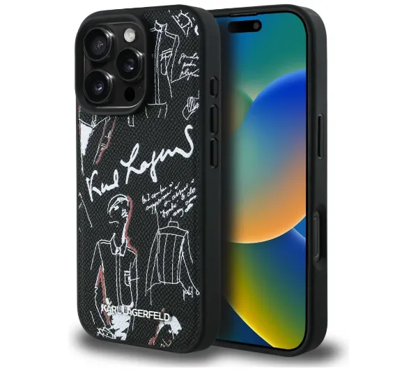 Karl Lagerfeld Grained Pattern & Logo MagSafe do iPhone 16 Pro Czarny