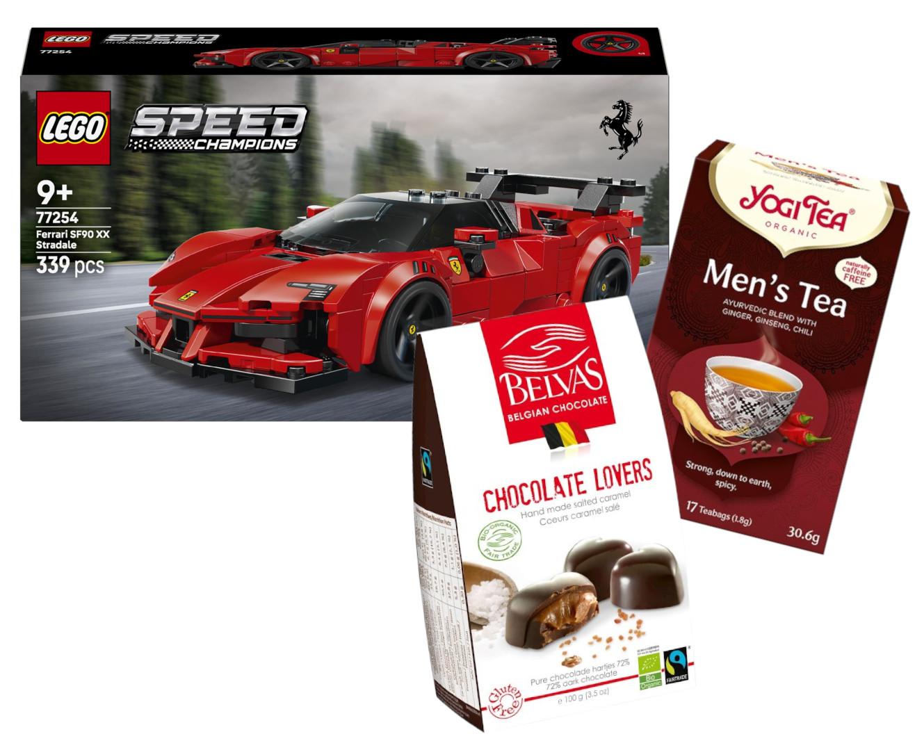 Pakiet Samochód sportowy Ferrari Sf90 Xx Stradale 77254, Belvas Czekoladki belgijskie serca z karmelem i solą morską fair trade bezglutenowe 100