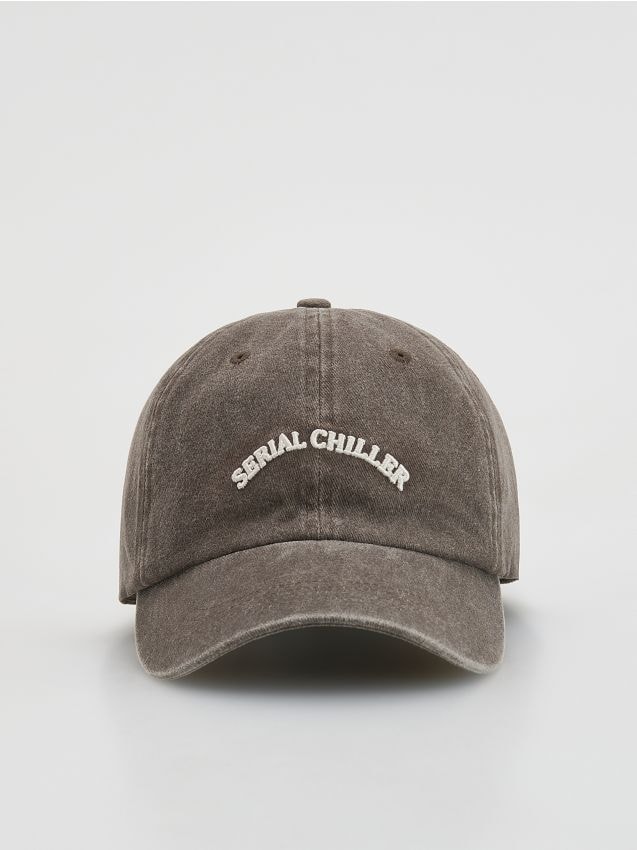 Reserved - Bawełniana czapka z daszkiem - ciemnobrązowy