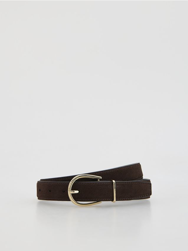 Reserved - Skórzany pasek z klamrą - ciemnobrązowy