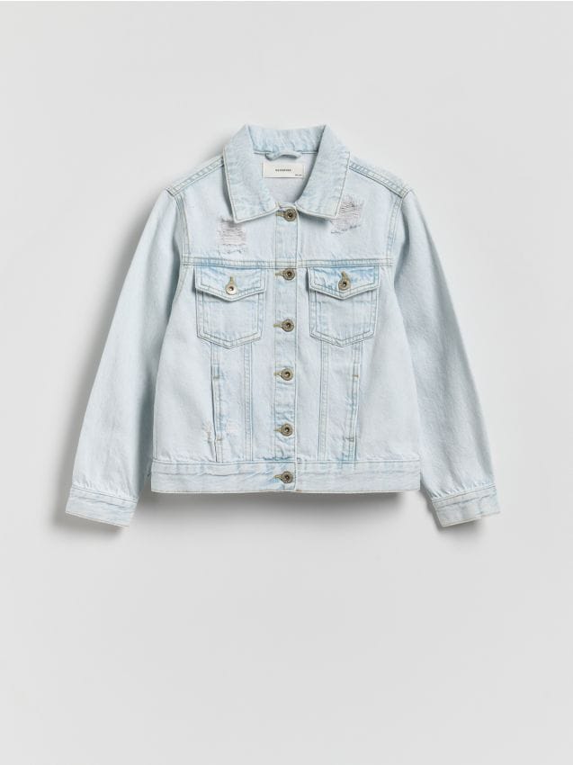 Reserved - Jeansowa kurtka z przetarciami - niebieski