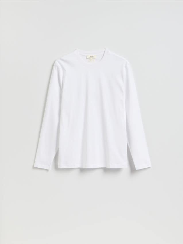 Reserved - Longsleeve z merceryzowanej bawełny - biały