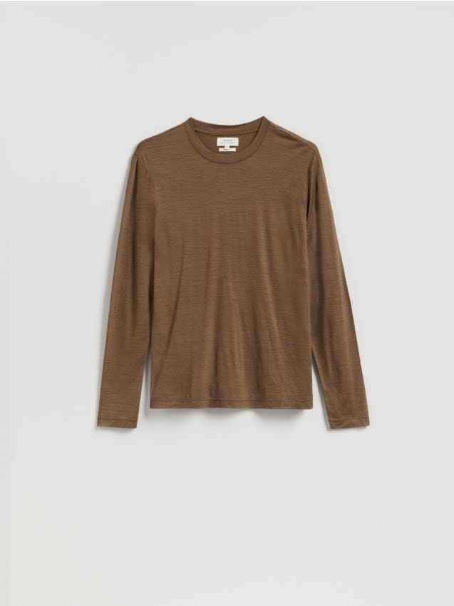 Reserved - Longsleeve z wełny merino - brązowy
