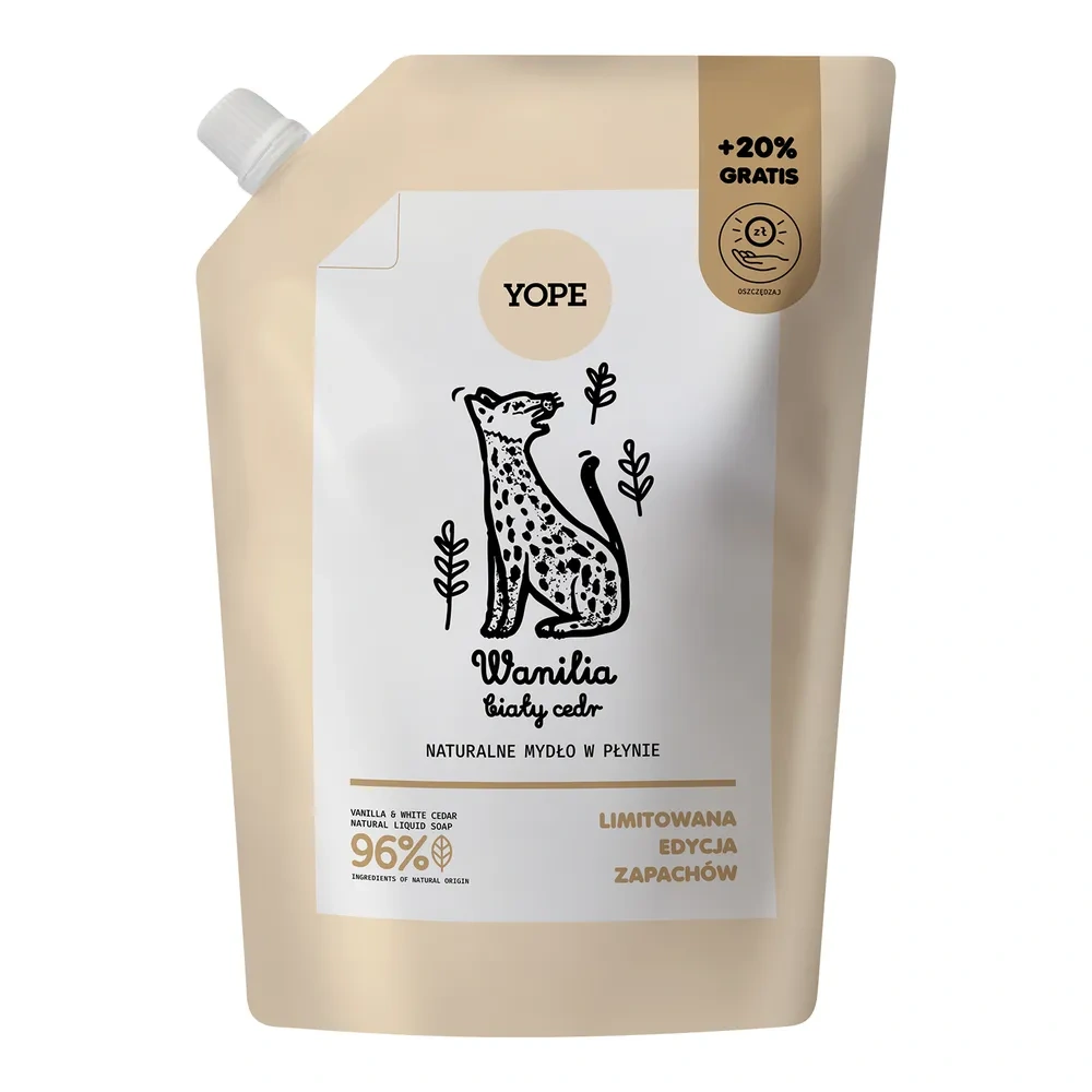 Yope naturalne mydło do rąk w płynie Wanilia i Biały Cedr refill 600 ml