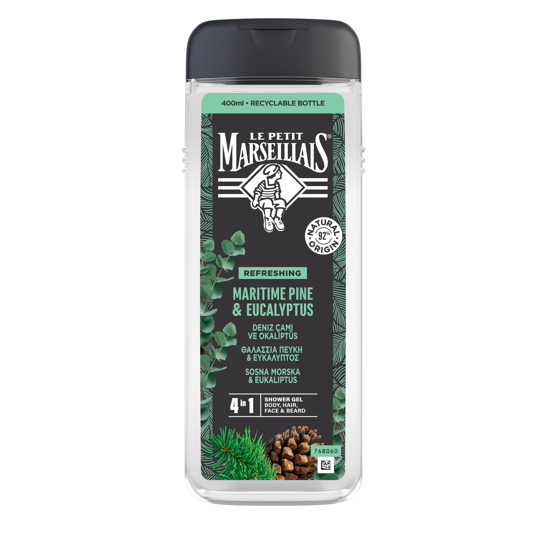 Le Petit Marseillais Żel pod Prysznic dla Mężczyzn 4w1 Sosna Morska & Eukaliptus 400ml