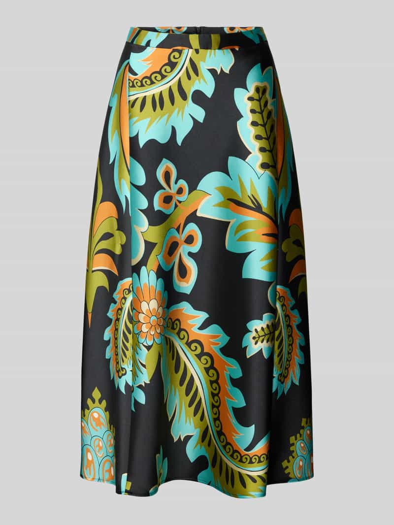 Spódnica midi z satyny ze wzorem na całej powierzchni