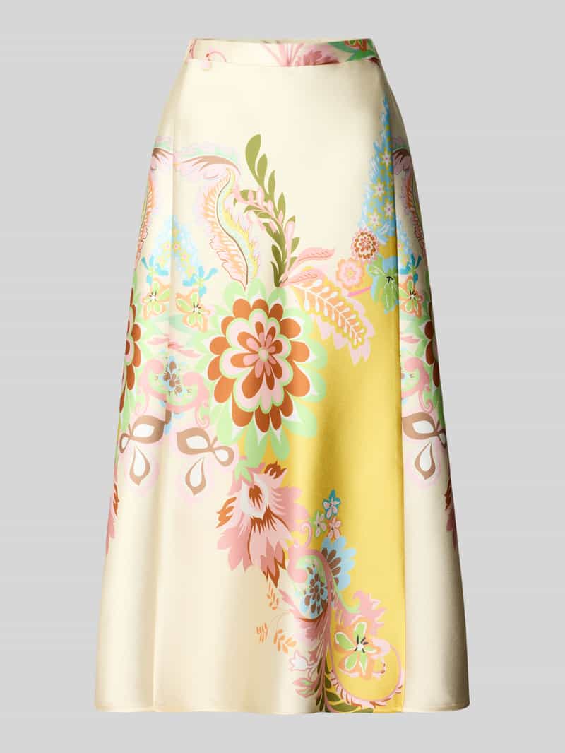 Spódnica midi z satyny ze wzorem na całej powierzchni